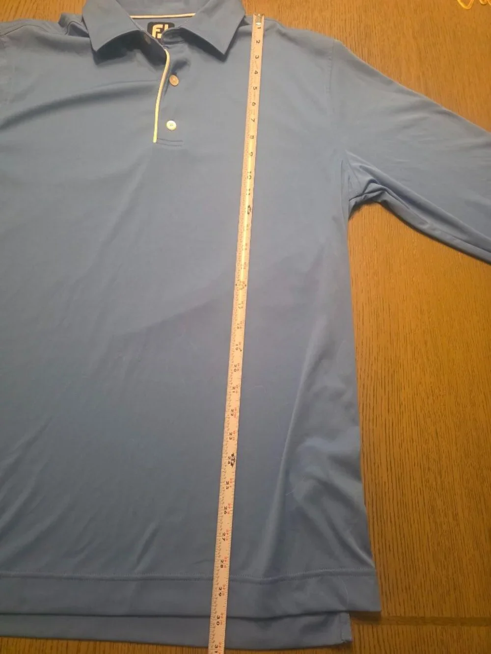 Footjoy Men's Blue White Piped Long Sleeve Performance Golf Shirt L EUC